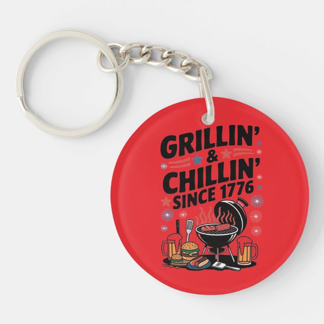 "Grillin' & Chillin' Since 1776" BBQ Key Ring (Front)