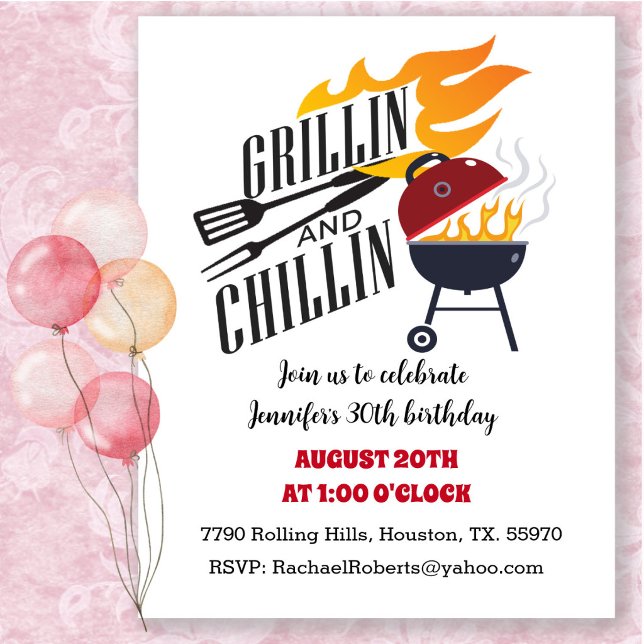 Grillin N Chillin Backyard Cookout BBQ Birthday Invitation (Creator Uploaded)