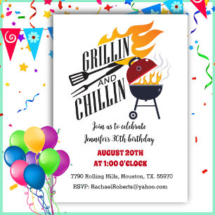 Grillin N Chillin Backyard Cookout BBQ Birthday Invitation