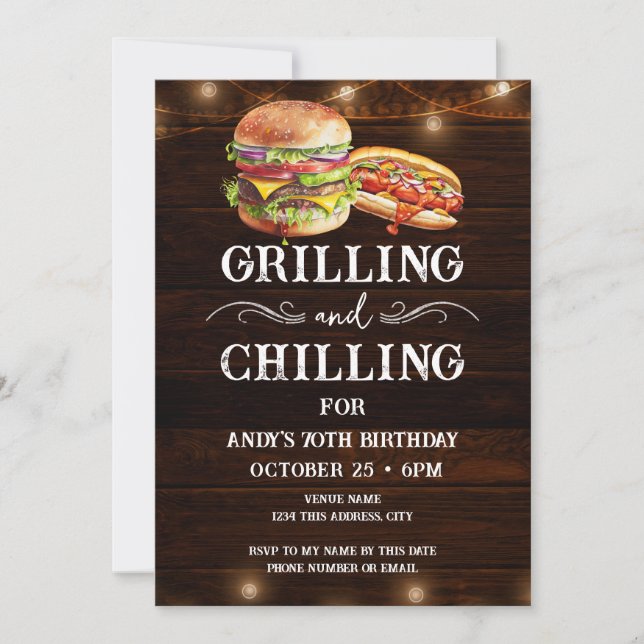 Grilling and Chilling BBQ 70th Birthday Invitation (Front)