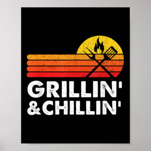 Grilling And Chilling Smoke Meat Bbq Gift Home Coo Poster