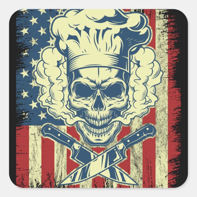 Grilling and Cooking American Flag Chef Square Sticker (Front)