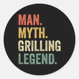 Grilling Bbq Funny Man Myth Grill Legend Fathers D Classic Round Sticker