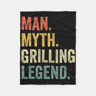 Grilling Bbq Funny Man Myth Grill Legend Fathers D Fleece Blanket