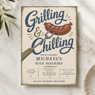 Grilling & Chilling BBQ 40th Birthday Invitation