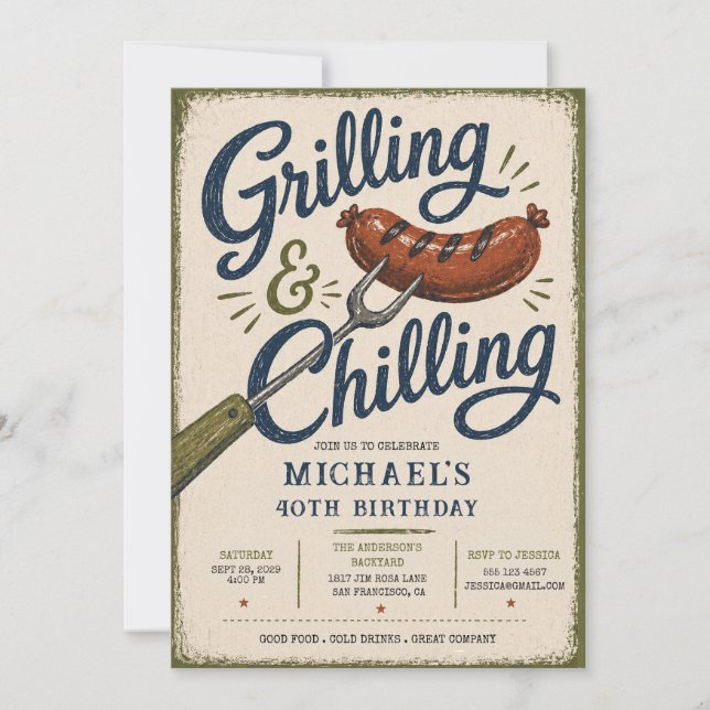 Grilling & Chilling BBQ 40th Birthday Invitation (Front)