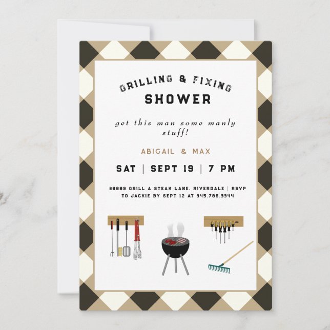 Grilling & Fixing Couples Wedding Shower Invitation (Front)