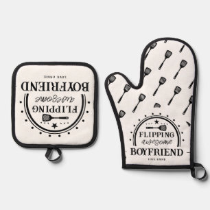 Grilling Flipping Awesome Boyfriend Oven Mitt & Pot Holder Set