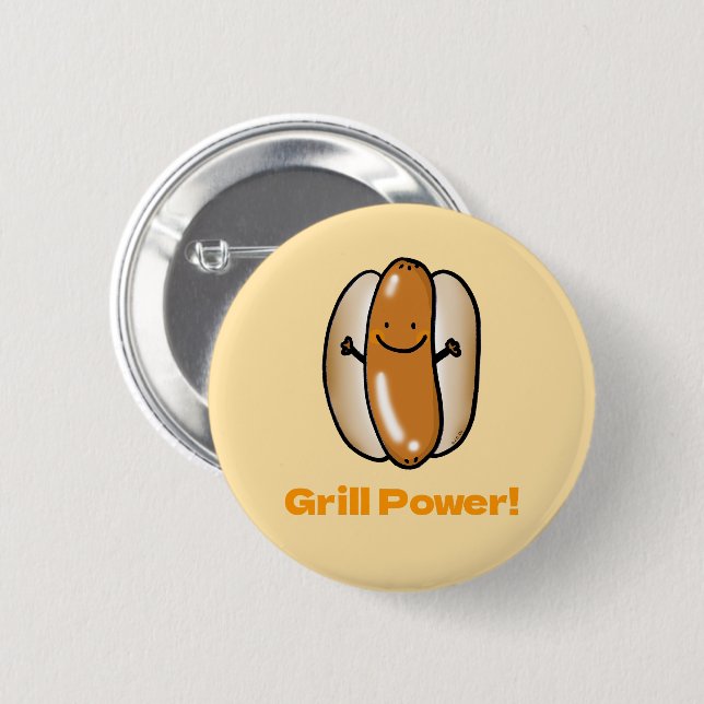 Grilling Hot Dog Cartoon 6 Cm Round Badge (Front & Back)