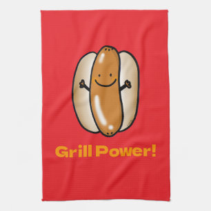 Grilling Hot Dog Cartoon Tea Towel