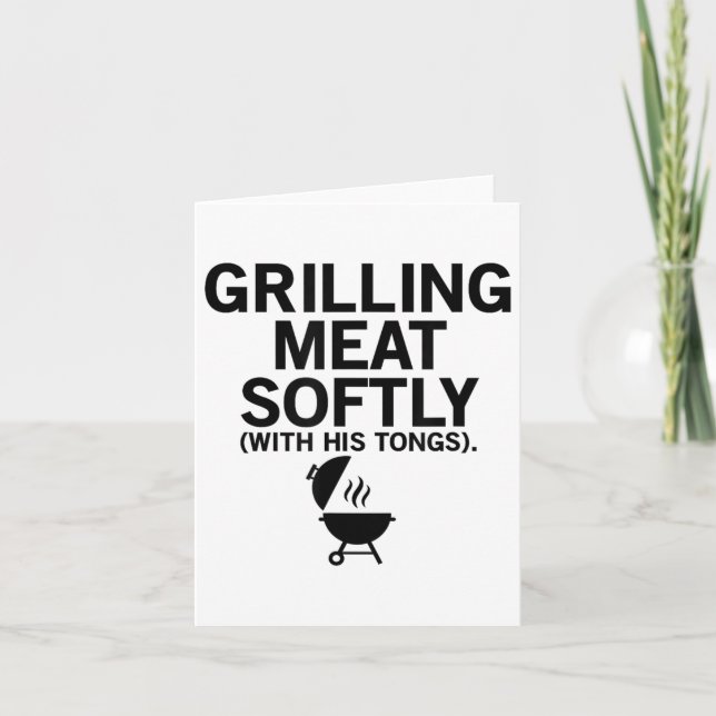 Grilling Meat Softly With His Tongs Funny Bbq Part Card (Front)