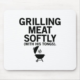 Grilling Meat Softly With His Tongs Funny Bbq Part Mouse Mat