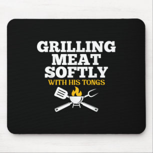 Grilling Meat Softly With His Tongs Funny Grill Ba Mouse Mat