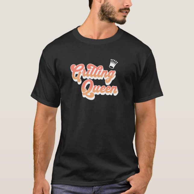 Grilling Queen Pink Coral Text Crown Cute Cook T-Shirt (Front)