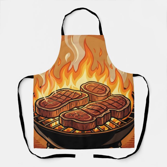 Grilling Steaks BBQ Flames Apron (Front)