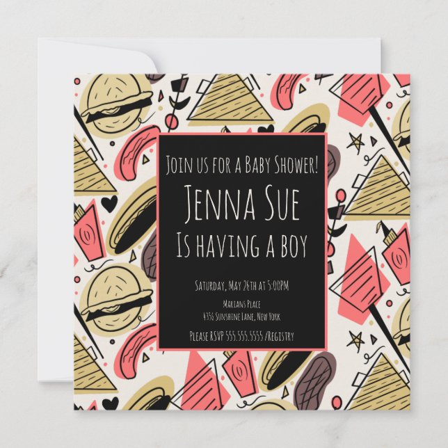 Grilling Summer BBQ Doodles Baby Shower Card (Front)