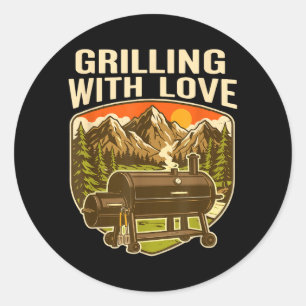 Grilling With Love Funny Bbq Smoker Mountain Classic Round Sticker
