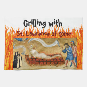 Grilling with St. Lawrence of Rome (M 022) Tea Towel