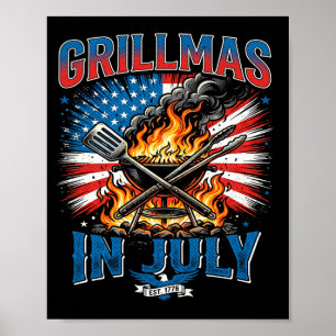 Grillmas In July Patriotic Bbq Cookout 4th Of July Poster