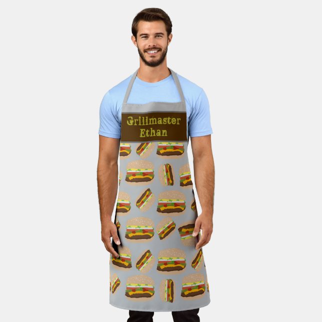 Grillmaster Personalised Burger Pattern Guy’s BBQ  Apron (Worn)