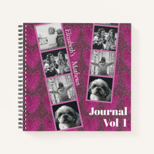 Grily Glitter Pink Hearts Photo Notebook