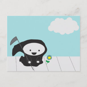 Grim Reaper and Blue Flower Sky Cute Postcard
