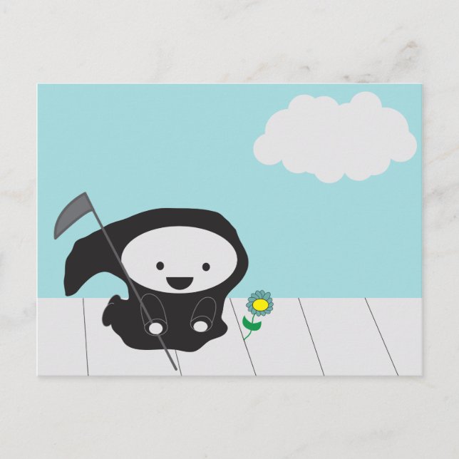 Grim Reaper and Blue Flower Sky Cute Postcard (Front)