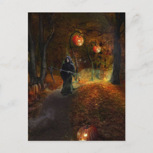 Grim Reaper and pumpkins Postcard (Front)