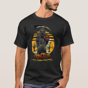 Grim Reaper Angel Of Death Cool Scythe Pumpkin Hal T-Shirt