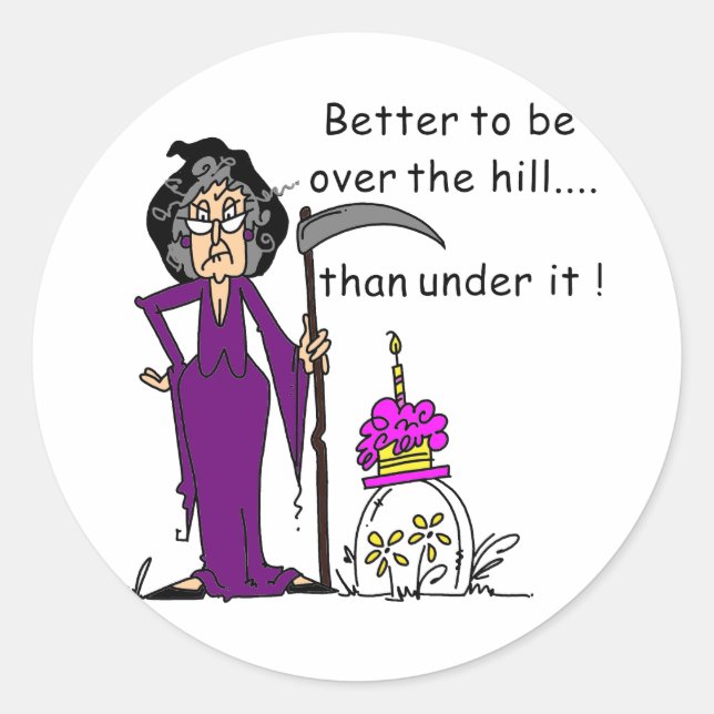 Grim Reaper Birthday Humour Classic Round Sticker (Front)