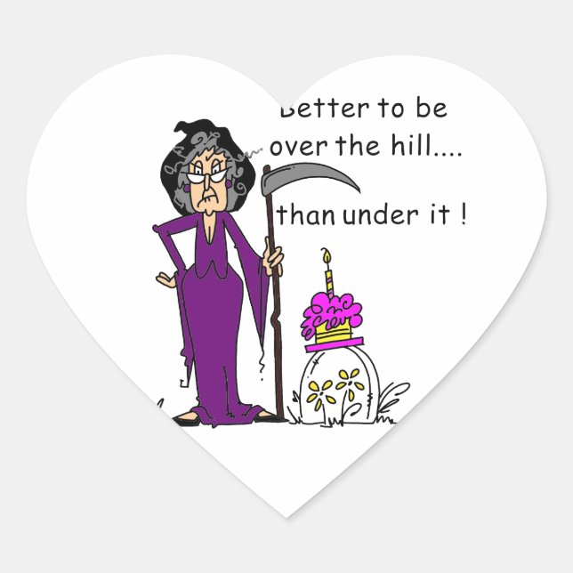 Grim Reaper Birthday Humour Heart Sticker (Front)