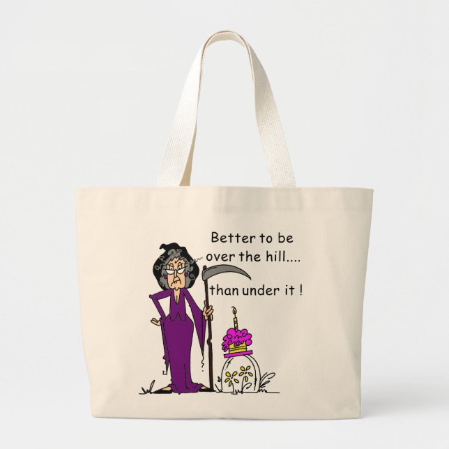 Grim Reaper Birthday Humour Large Tote Bag (Front)