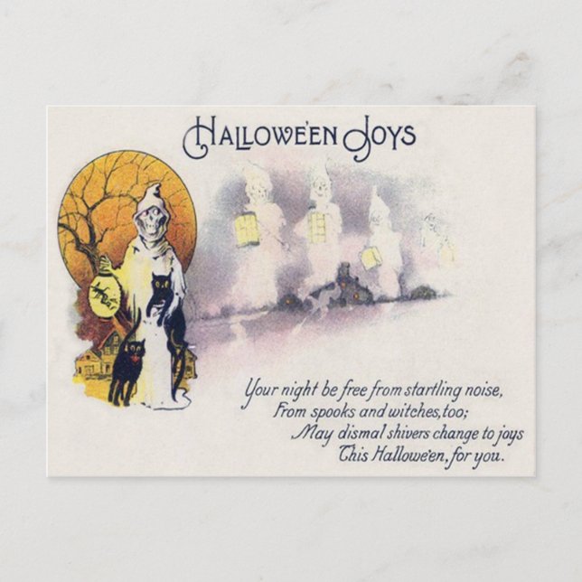 Grim Reaper Black Cat Lantern Full Moon Postcard (Front)