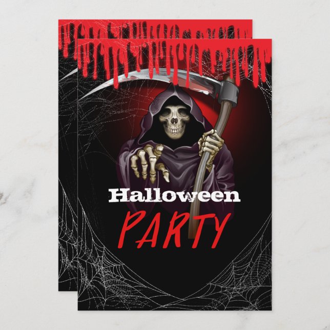 Grim Reaper Bloody Halloween Party Invitation (Front/Back)