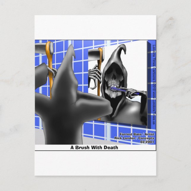 Grim Reaper Brush W/Death Funny Tees Mugs & Gifts Postcard (Front)
