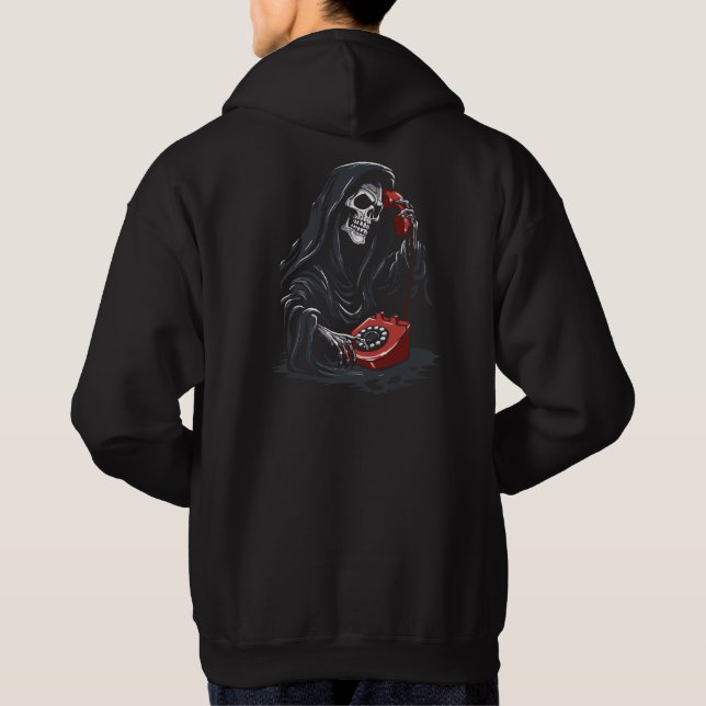 Grim Reaper calling on a red phone Hoodie (Back)