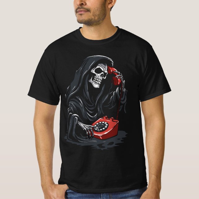 Grim Reaper calling on a red phone T-Shirt (Front)