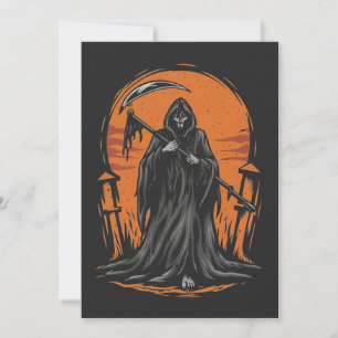 Grim Reaper Cartoon in Sunset Graveyard Invitation