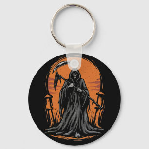 Grim Reaper Cartoon in Sunset Graveyard Key Ring