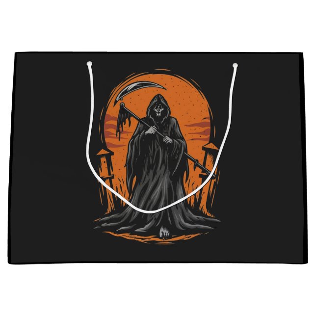 Grim Reaper Cartoon in Sunset Graveyard Large Gift Bag (Front)