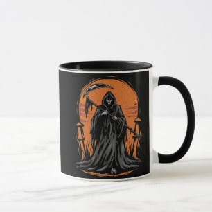 Grim Reaper Cartoon in Sunset Graveyard Mug