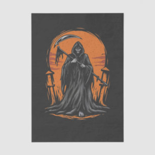 Grim Reaper Cartoon in Sunset Graveyard Tissue Paper