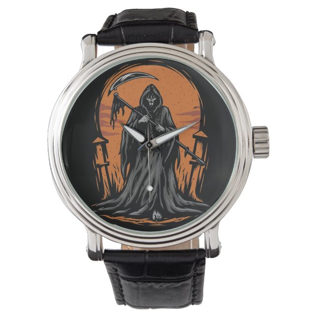 Grim Reaper Cartoon in Sunset Graveyard Watch (Front)