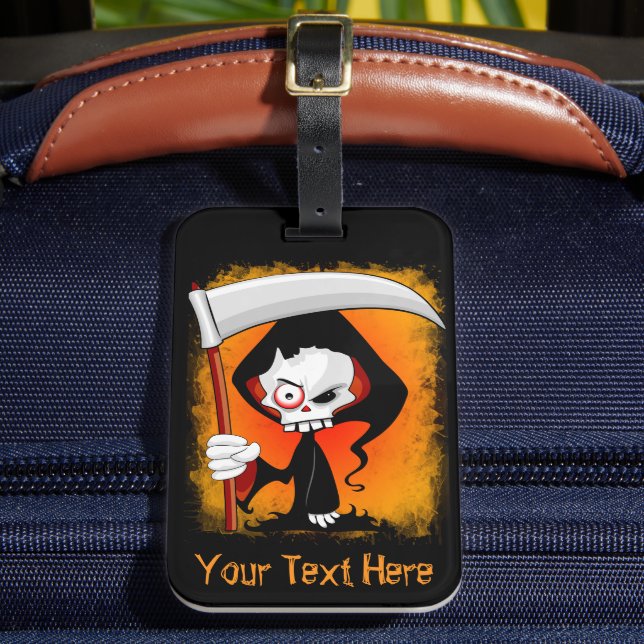 Grim Reaper Cartoon Water Bottle Luggage Tag (Front Insitu 2)