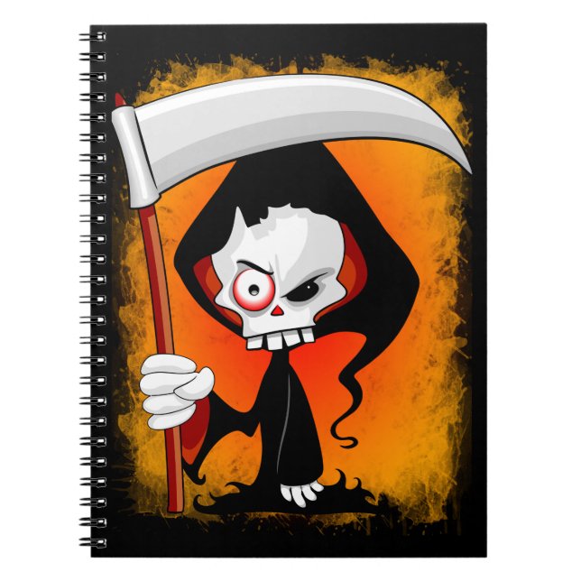 Grim Reaper Cartoon Water Bottle Notebook (Front)