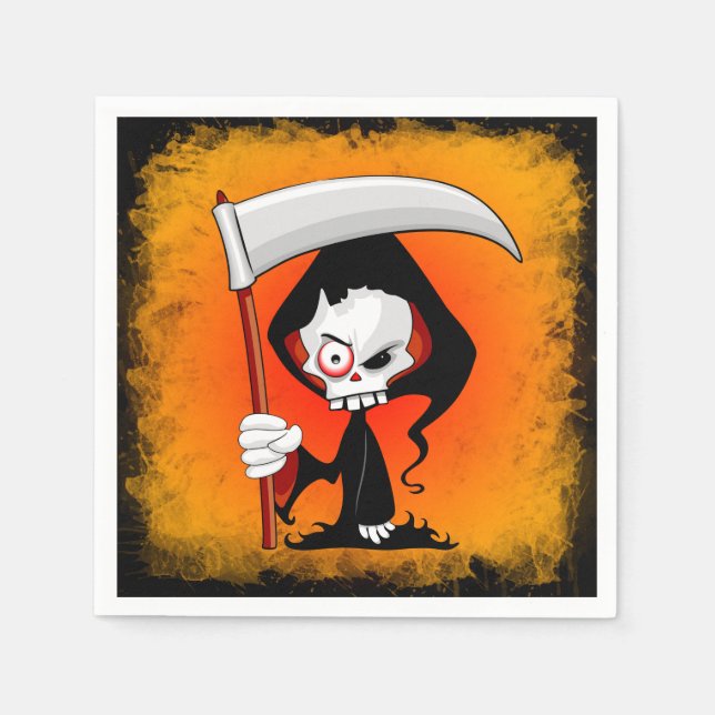 Grim Reaper Creepy Funny Cartoon Napkin (Front)
