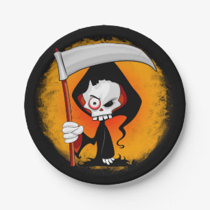 Grim Reaper Creepy Funny Cartoon Paper Plate
