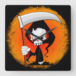 Grim Reaper Creepy Funny Cartoon Square Wall Clock
