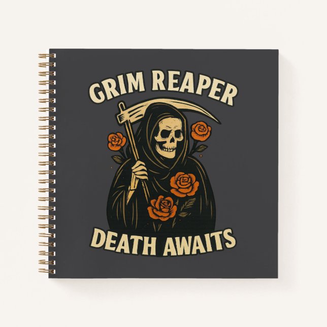 Grim Reaper Death Awaits Gothic Halloween Notebook (Front)