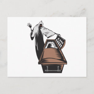 Grim Reaper Death Coffin Retro Postcard